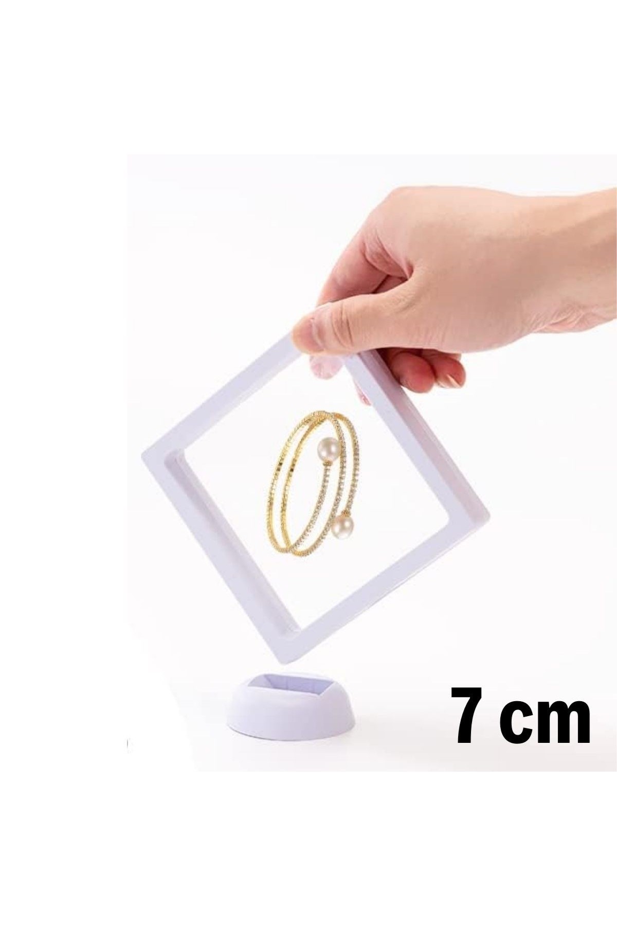 BUFFER® 7x7 cm Standlı 3D Takı Ziynet Hatıra Koleksiyon Saklama Kutusu Şeffaf Film Çerçevesi