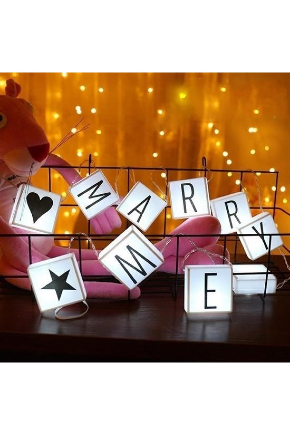 BUFFER® 10lu Lightbox Işıklı Harf Mesaj Panosu Dekoratif  Harf Işık Zinciri