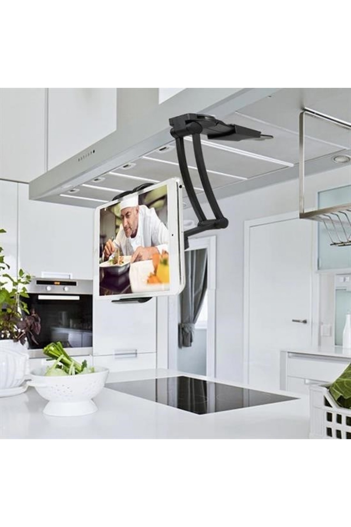 BUFFER® 360 Derece Dönebilen Mutfak Masaüstü Telefon Tablet Tutucu Ayarlanabilir Esnek Ayaklı Metal