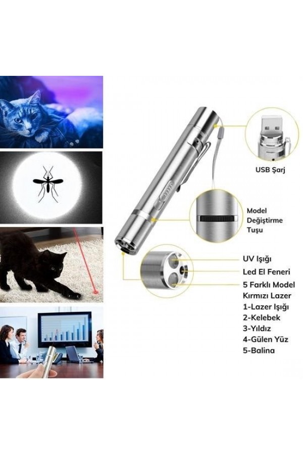 BUFFER® Usb İle Şarj Edilebilen 3In 1 Kırmızı Işık +Beyaz Led Meşale Işık + Uv El Feneri Kedi Lazeri BUFFER® Usb İle Şarj Edilebilen 3In 1 Kırmızı Işık +Beyaz Led Meşale Işık + Uv El Feneri Kedi Lazeri