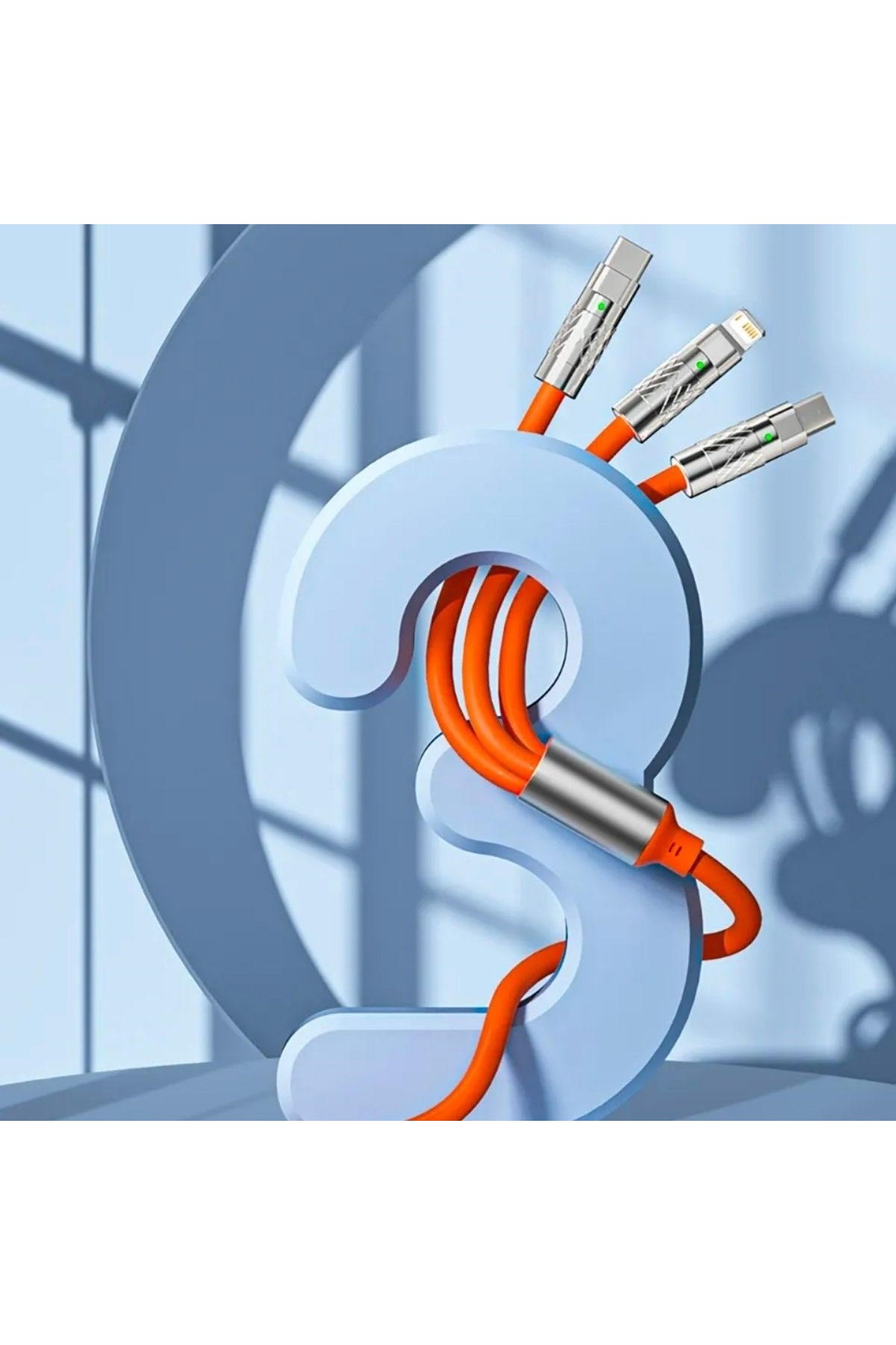 BUFFER®  3 Şarj Aleti 1 Arada Çinko Alaşım Hızlı Şarj Kablosu Turuncu