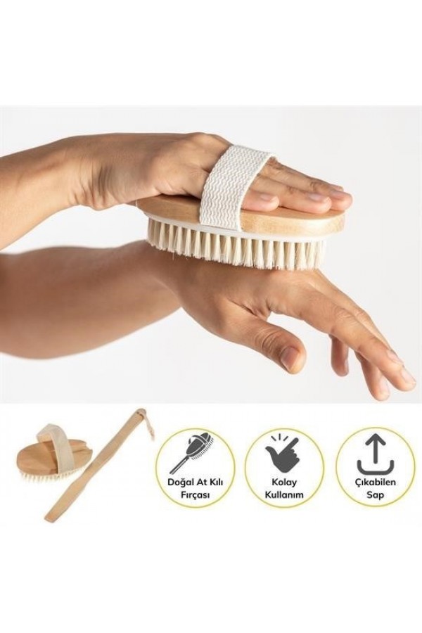 BUFFER® Doğal At Kılı Selülit Karşıtı Sapı Çıkabilen Ahşap Banyo Fırçası