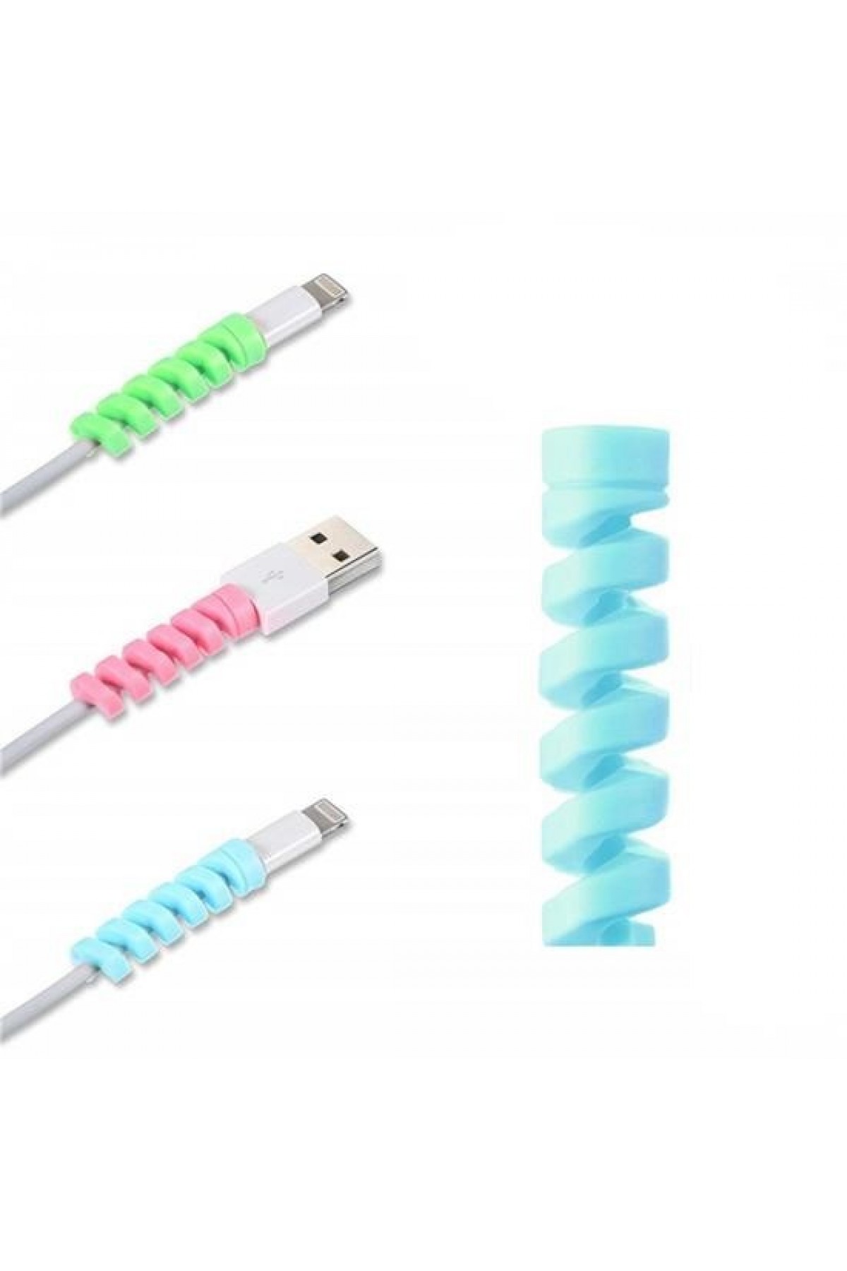 BUFFER® 4lü Apple, Android Şaj Kablosu Koruyucu Silikon Spiral Yay Aparat