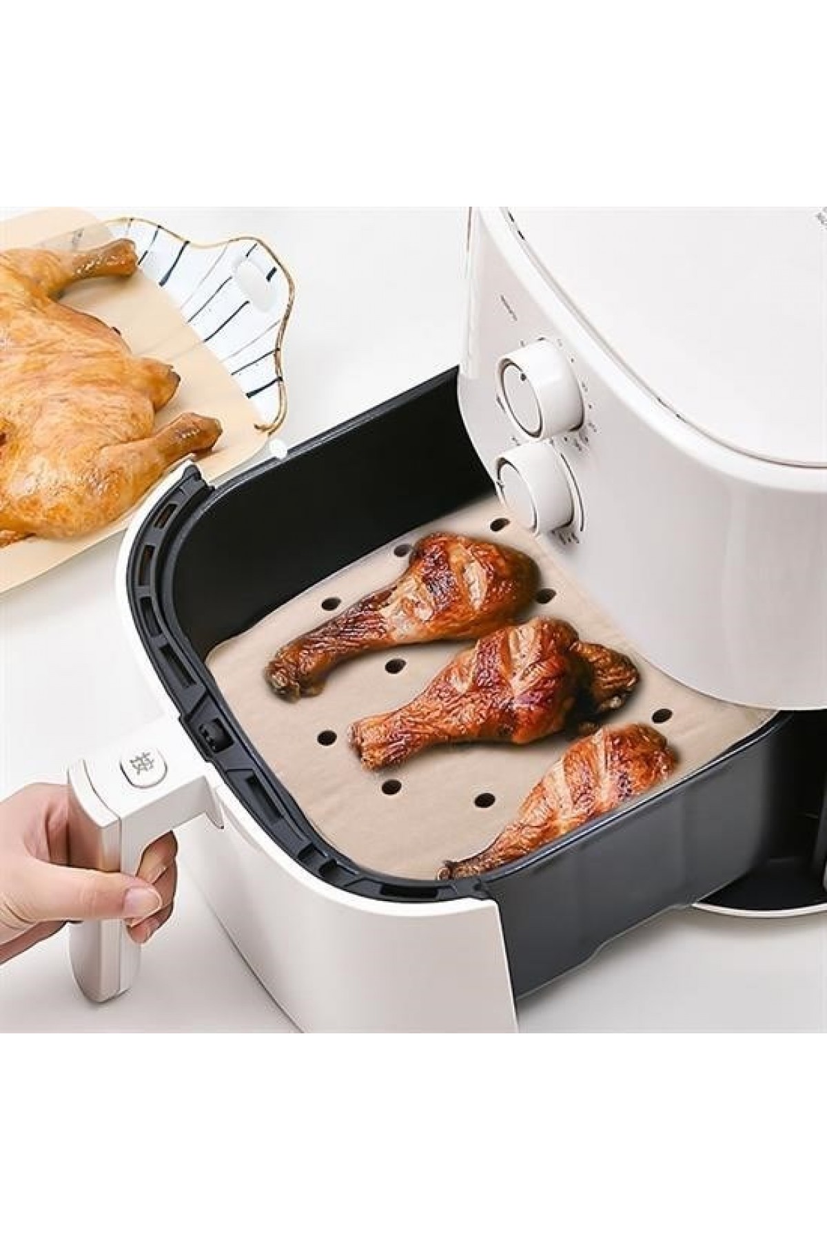 100 Adet Air Fryer Pişirme Kağıdı Tek Kullanımlık Hava Fritöz Yapışmaz Yağlı Kağıt Delikli  Model