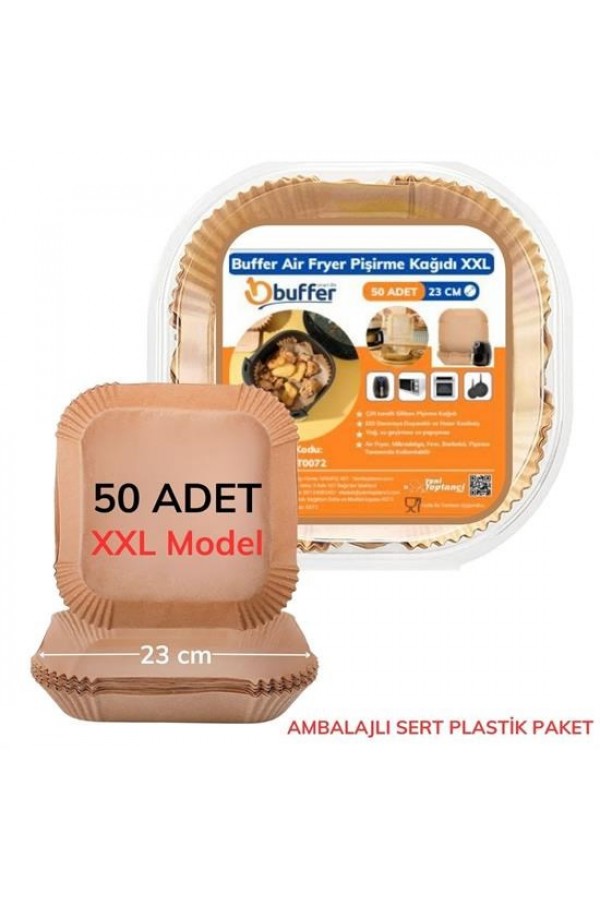 BUFFER® 50 Adet Air Fryer Pişirme Kağıdı Tek Kullanımlık 23 Cm Kare Pişirme Kağıdı XXL