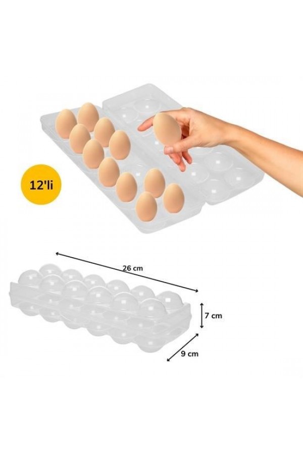 BUFFER® 12li Şeffaf Kapaklı Kilitli Yumurta Saklama Kabı Kutusu Aparatı