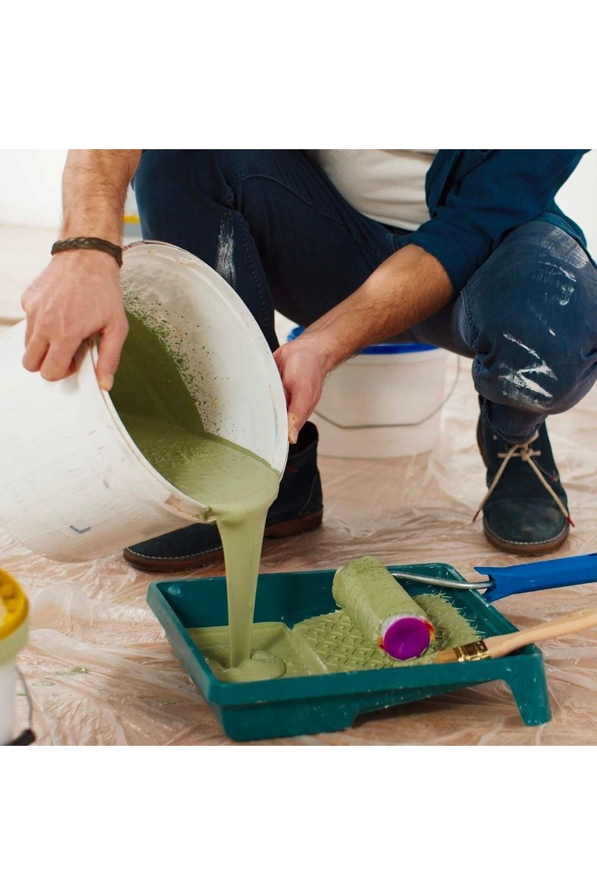 BUFFER®  Boya Badana Eşya Koruma Hışır Örtüsü 180cm x 15 mt Yapışkanlı Hışır Örtü