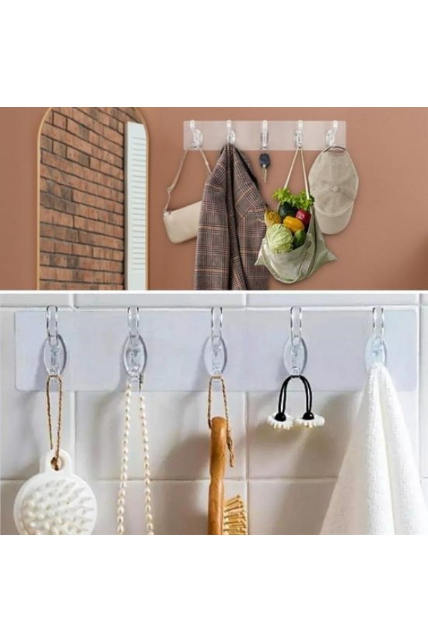 BUFFER® 5'li Güçlü Yapışkanlı Şeffaf Duvar Askısı Banyo Mutfak Düzenleyici Pratik Askılık
