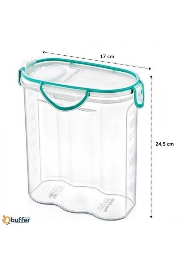 BUFFER® Kilitli Kapaklı Contalı Hava,Su Sıvı Geçirmez 2,4 Litre Erzak Saklama Kabı-SA590