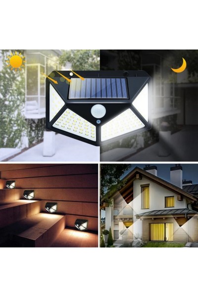 BUFFER® 100 Ledli 3 Farklı Aydınlatma Ayarlı Solar Güneş Enerjili Hareket Sensörlü Bahçe Duvar Lambası