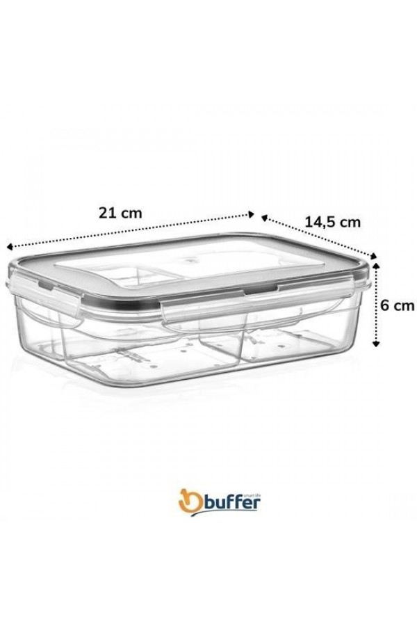 BUFFER® 4 Bölmeli Sızdırmaz Contalı Kilitli Kapaklı 1 Litre Erzak Saklama Kabı -LC520