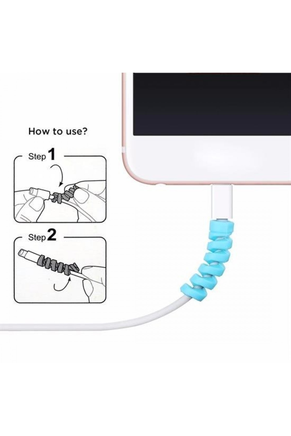BUFFER® 4lü Apple, Android Şaj Kablosu Koruyucu Silikon Spiral Yay Aparat
