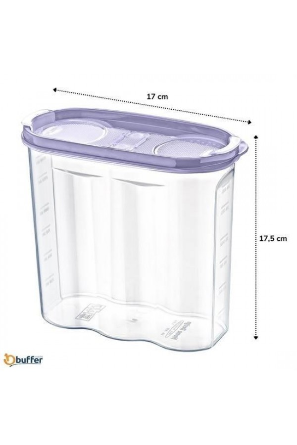 BUFFER® 2 Kapaklı Ölçekli Erzak Kuru Gıda Saklama Kutusu Kabı - 1,7 Litre - SA935