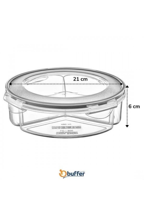 BUFFER® 3 Bölmeli Sızdırmaz Contalı Kilitli Kapaklı 1,35 Litre yuvarlak Erzak Saklama Kabı LC-500