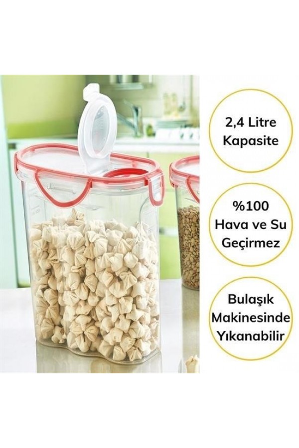 BUFFER® Kilitli Kapaklı Contalı Hava,Su Sıvı Geçirmez 2,4 Litre Erzak Saklama Kabı-SA590