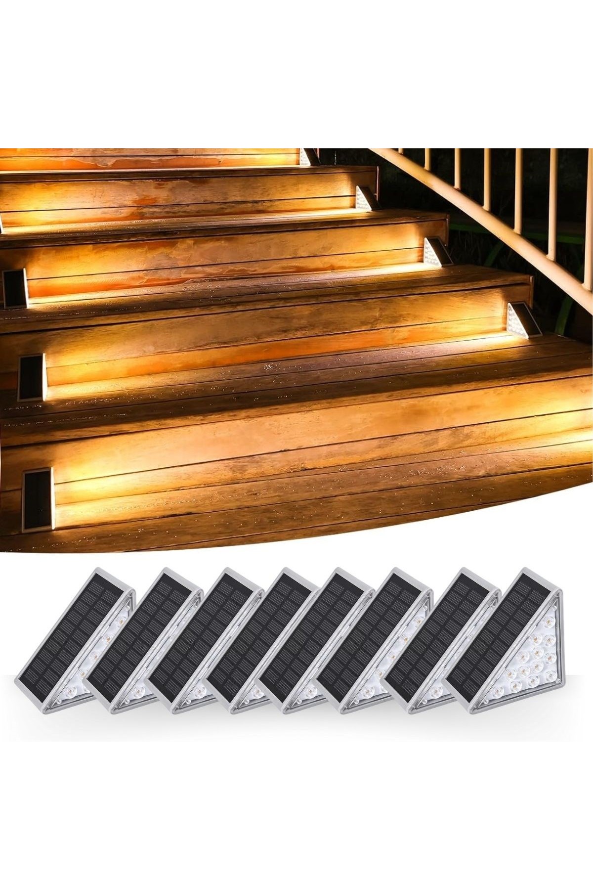 BUFFER® 8 Adet Üçgen  Güneş Enerjisi ile Şarj Olan Dış Mekan Solar Basamak Köşe Lambası