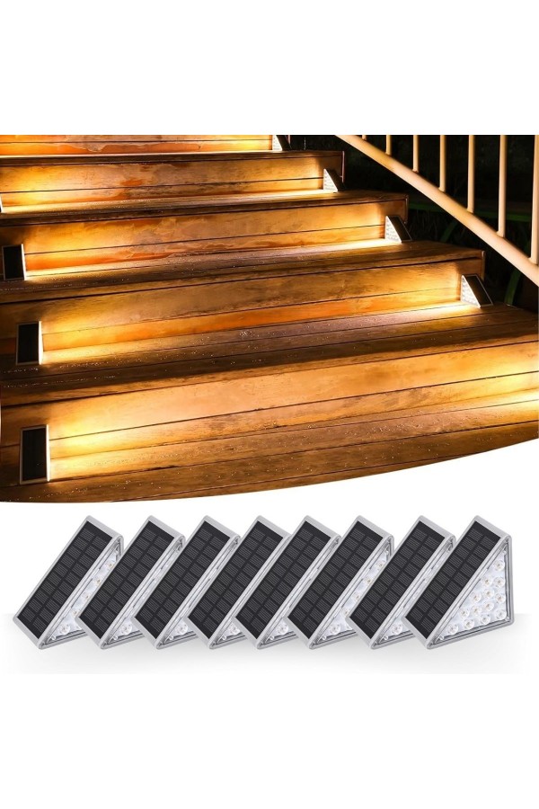 BUFFER® 8 Adet Üçgen  Güneş Enerjisi ile Şarj Olan Dış Mekan Solar Basamak Köşe Lambası