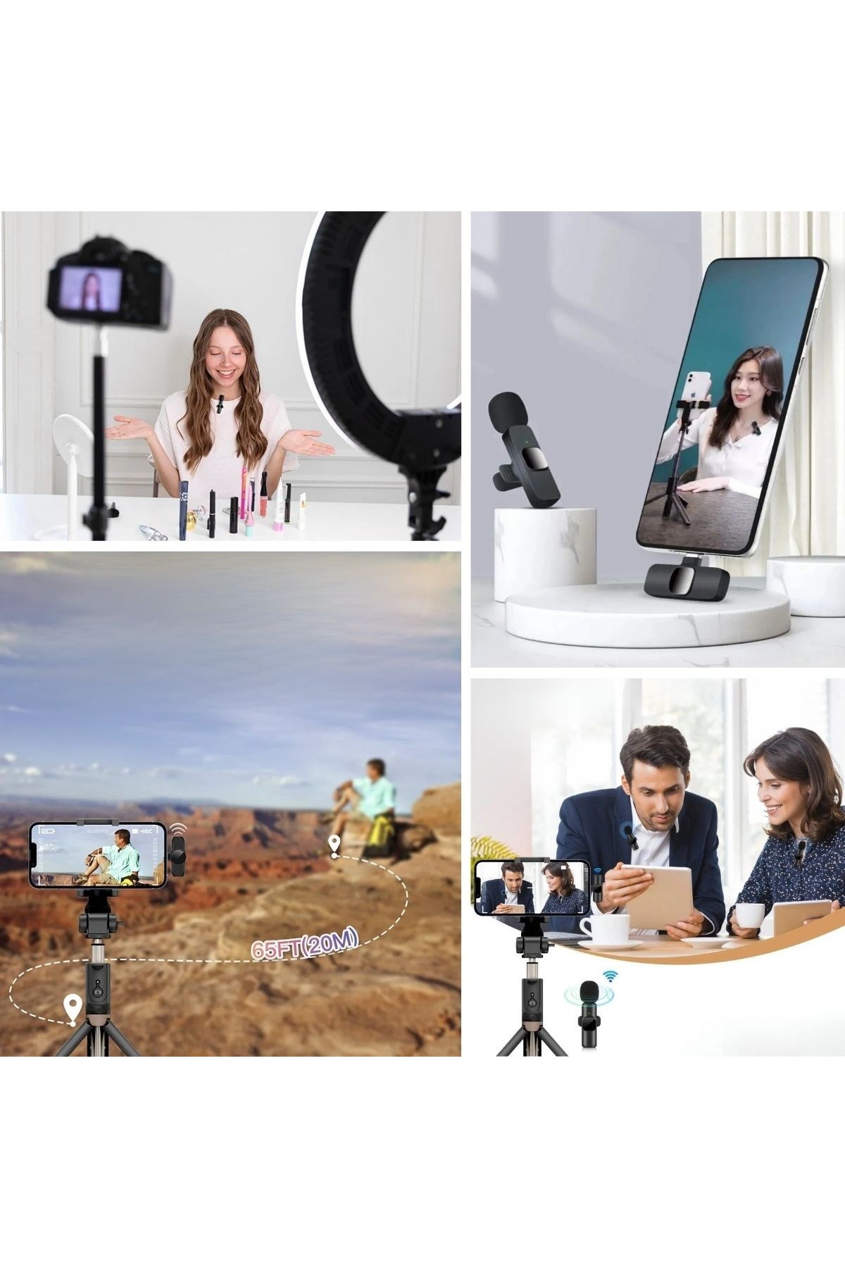 BUFFER® Type C Uyumlu İphone Dönüştürücülü Kablosuz Yaka Mikrofonu Android ve İphone Uyumlu Mini Mikrofon