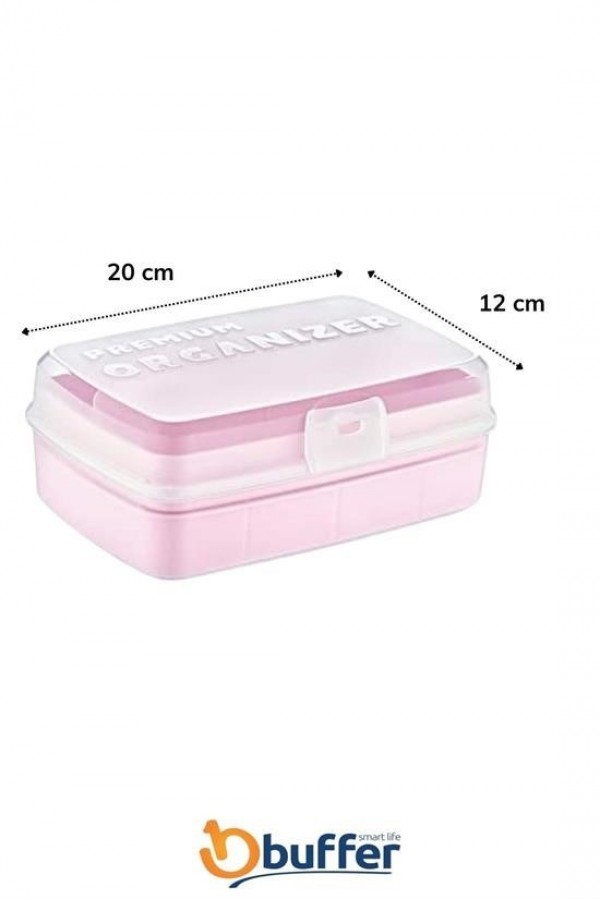 BUFFER® 12 Bölmeli Çok Amaçlı Takı Toka Kutusu Dikiş Kutusu Kapaklı Organizer Kutusu Bölmeli Kutu