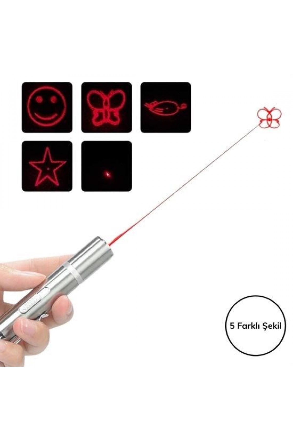 BUFFER® Usb İle Şarj Edilebilen 3In 1 Kırmızı Işık +Beyaz Led Meşale Işık + Uv El Feneri Kedi Lazeri