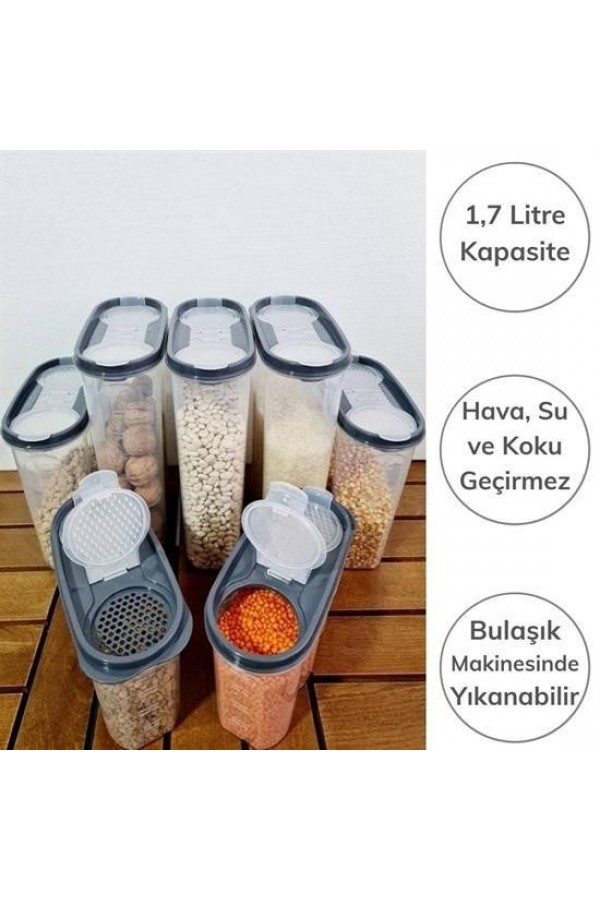 BUFFER® 2 Kapaklı Ölçekli Erzak Kuru Gıda Saklama Kutusu Kabı - 1,7 Litre - SA935