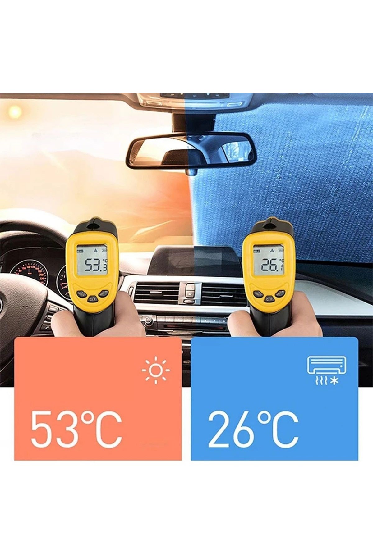 BUFFER® 120*55 cm Ambalajlı Vantuzlu Araç İçi Ön Cam Perdesi Katlanabilir Güneşlik