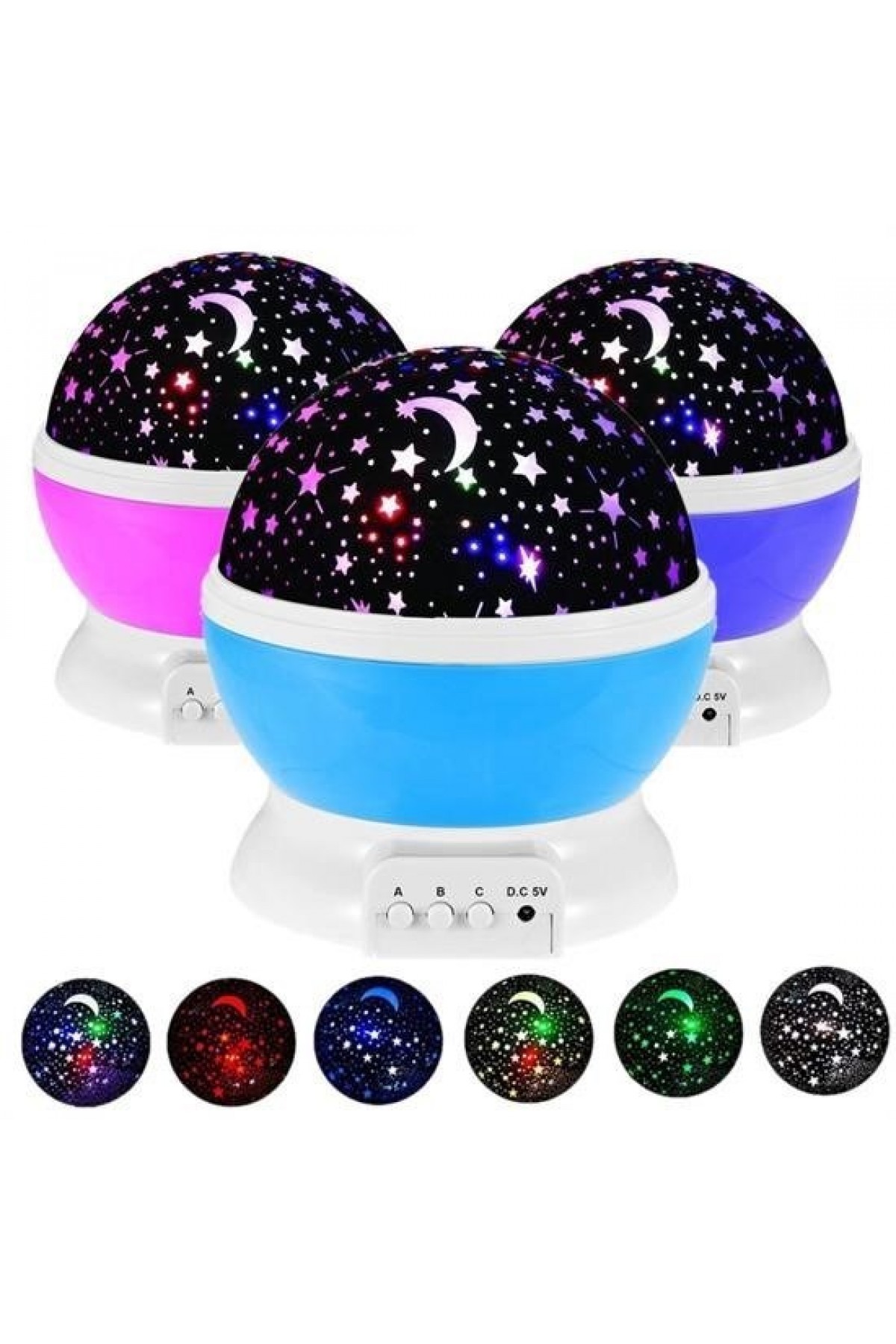 Buffer Renkli Ay Yıldız Tavan Yansıtma Pilli Led Gece Lambası Gökyüzü Projeksiyonlu Dönen Küre