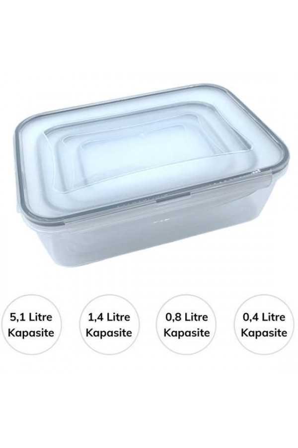 BUFFER® 4lü İç İçe Sızdırmaz Contalı Kilitli Kapaklı Plastik Erzak Saklama Kapları LC315