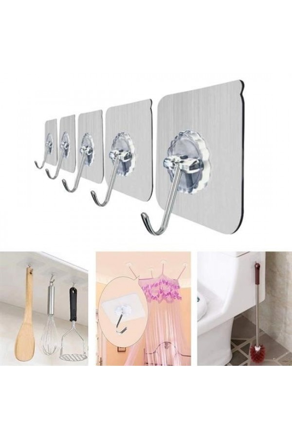 BUFFER® Süper Güçlü Yapışkanlı Suya Dayanıklı Şeffaf Askı 5li Set Yeniden Kullanılabilir Kancalar