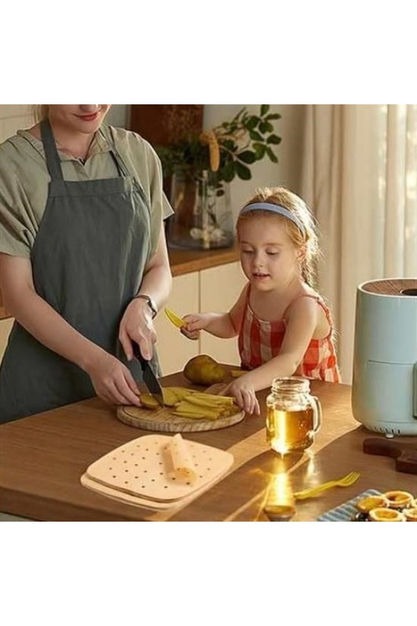 100 Adet Air Fryer Pişirme Kağıdı Tek Kullanımlık Hava Fritöz Yapışmaz Yağlı Kağıt Delikli  Model