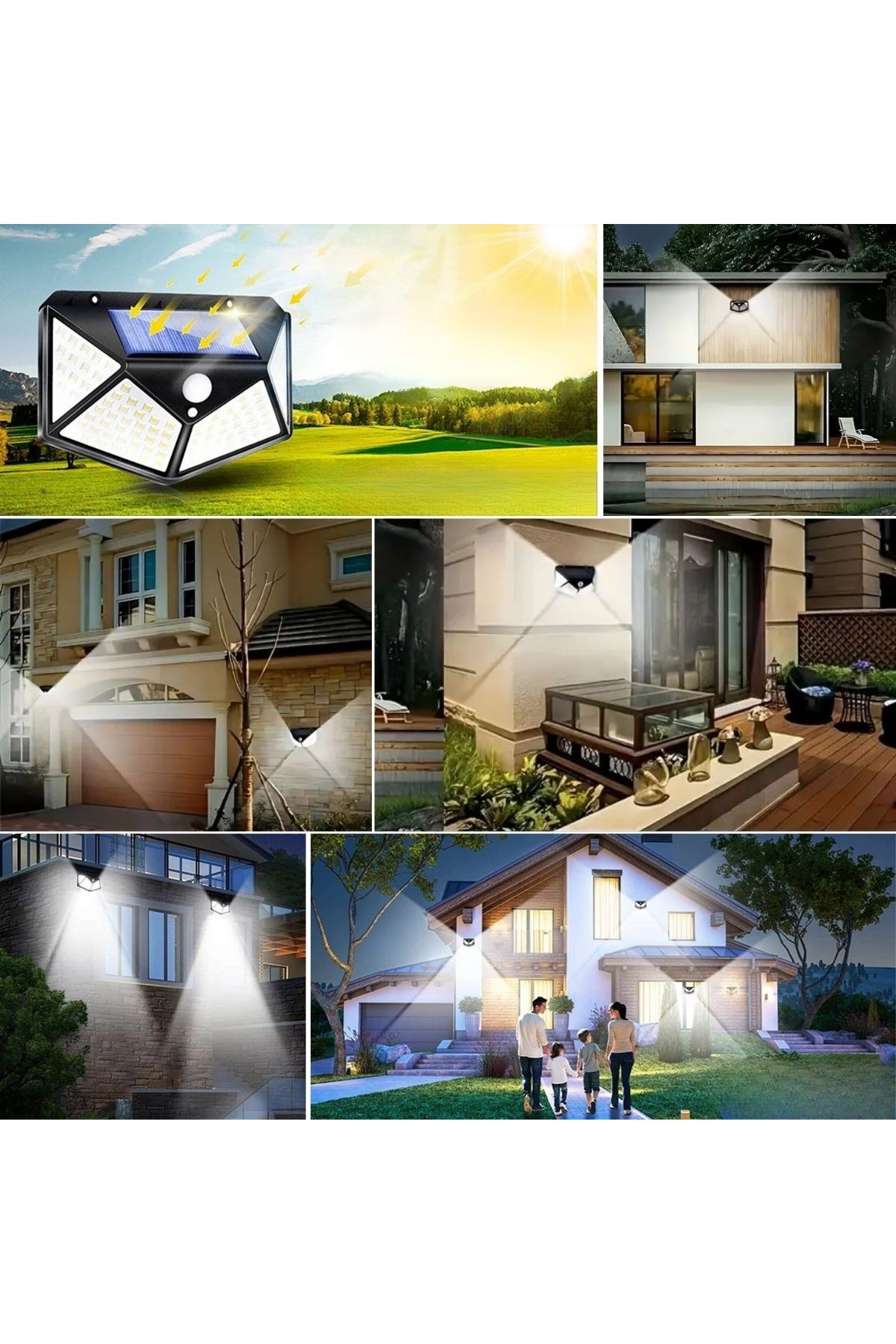 BUFFER® 100 Ledli 3 Farklı Aydınlatma Ayarlı Solar Güneş Enerjili Hareket Sensörlü Bahçe Duvar Lambası