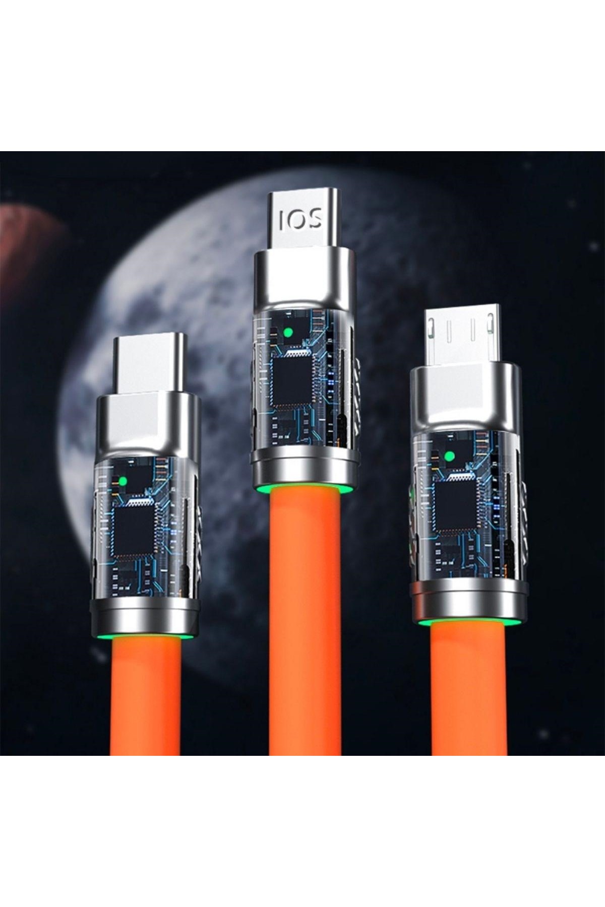 BUFFER®  3 Şarj Aleti 1 Arada Çinko Alaşım Hızlı Şarj Kablosu Turuncu