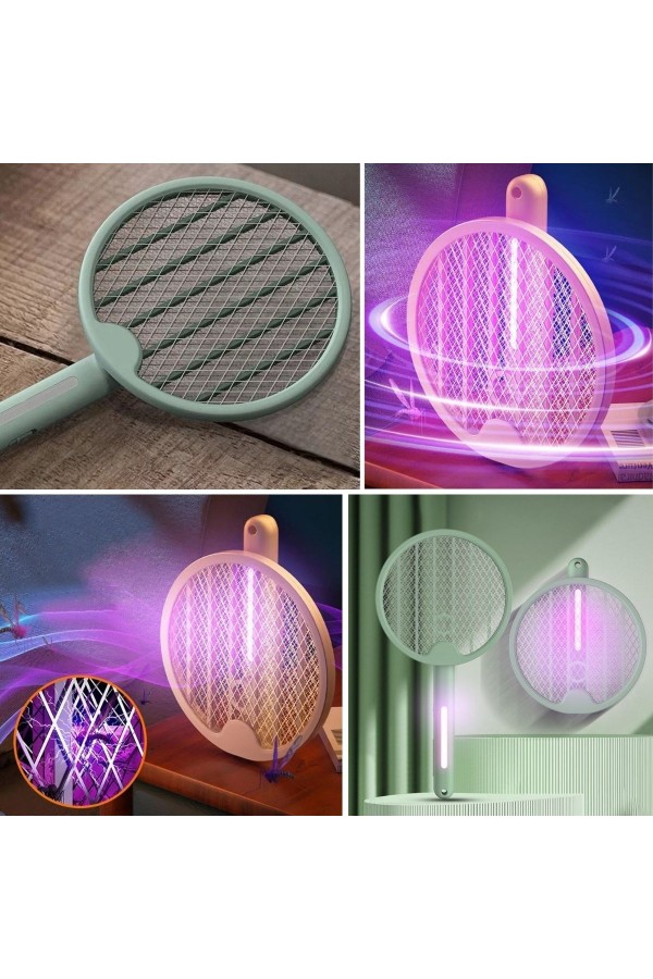 BUFFER® Tenis Raketi Tipi Masaüstü Olabilen Gece Lambalı Sinek Kovucu,Öldürücü Raket