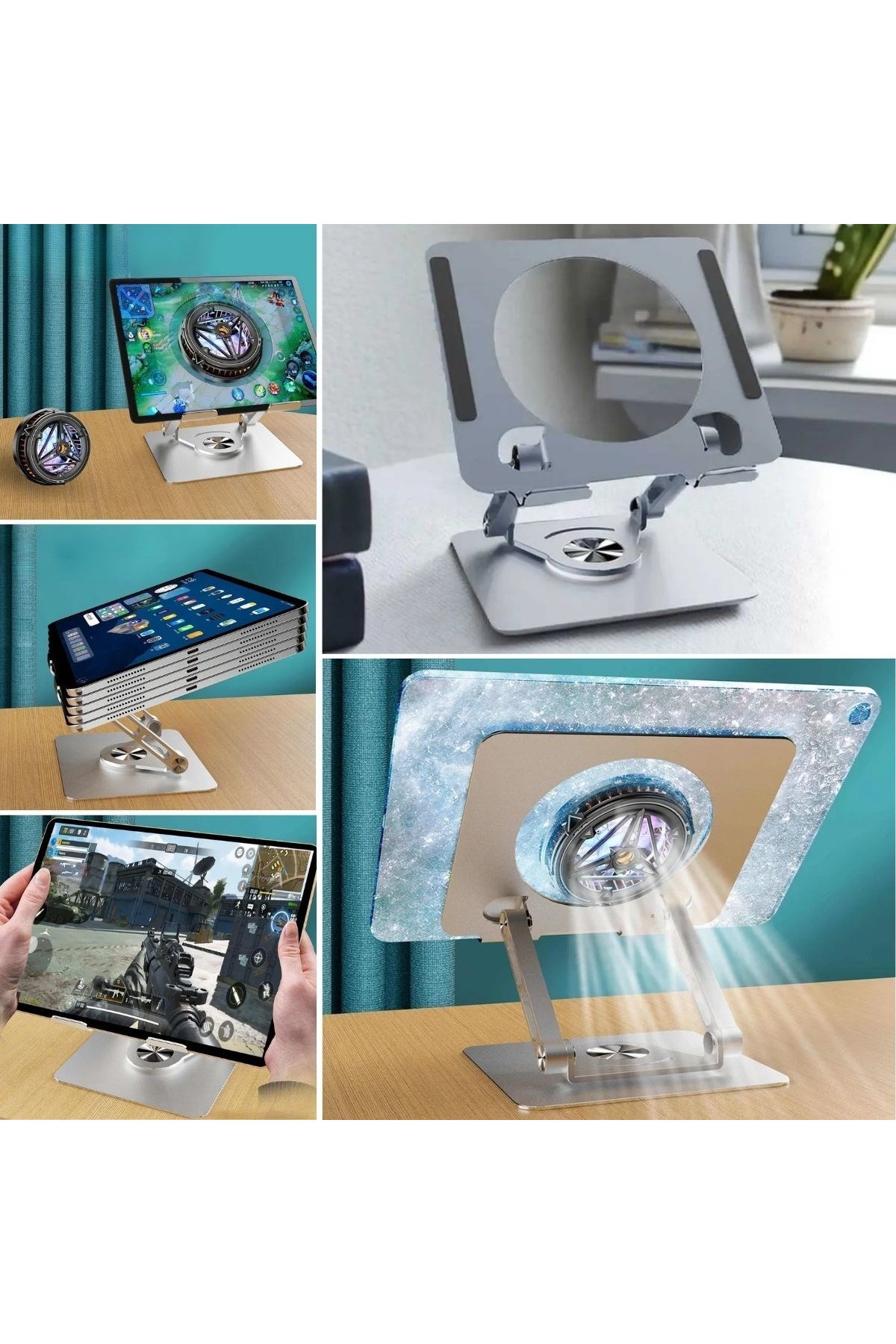 BUFFER® 360 Derece Dönebilen Yükseltilmiş Masaüstü Ayarlanabilir  Metal Tablet Standı