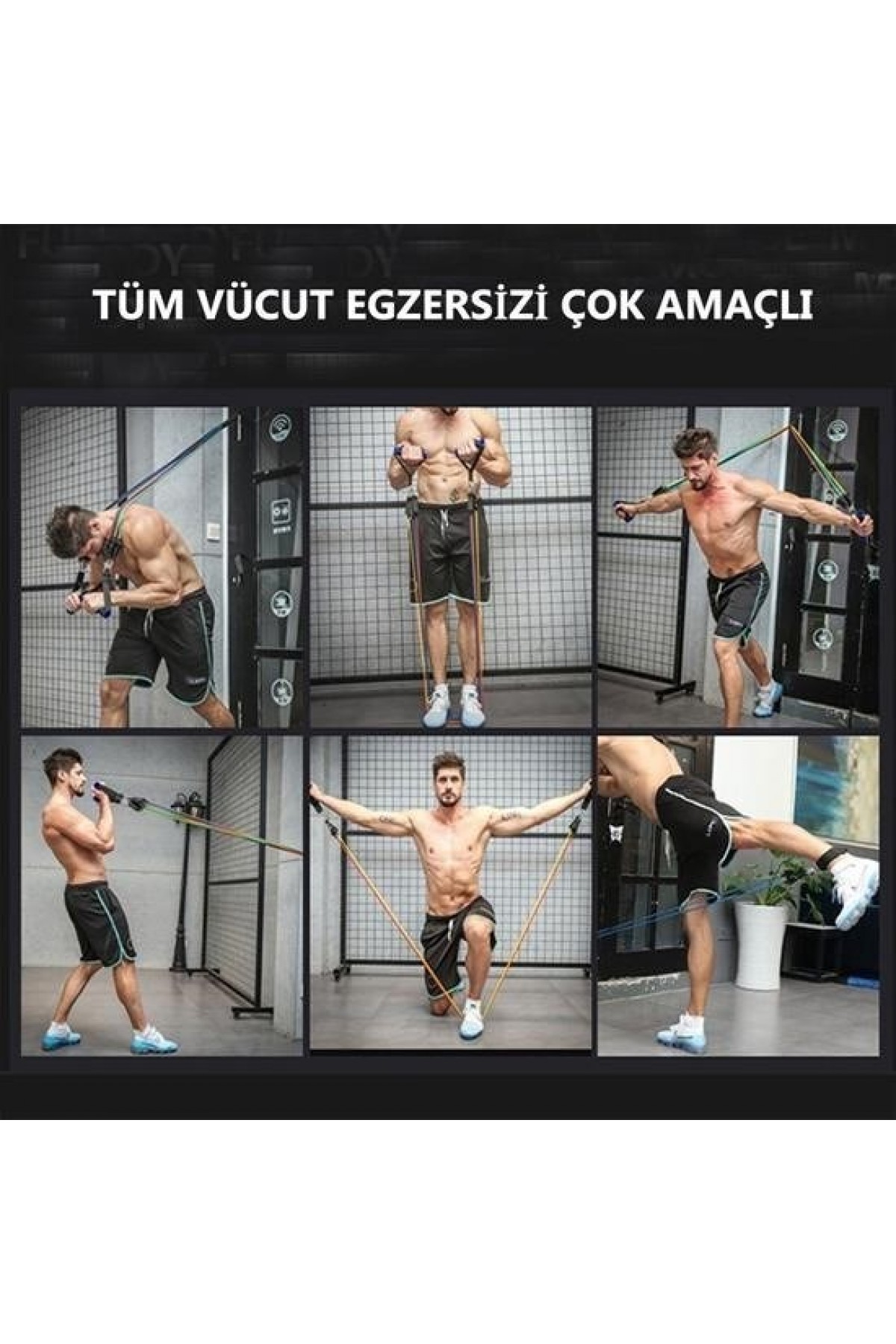 BUFFER® 11 Parça Lateks Egzersiz Bandı Çekme Halatı Egzersiz Seti