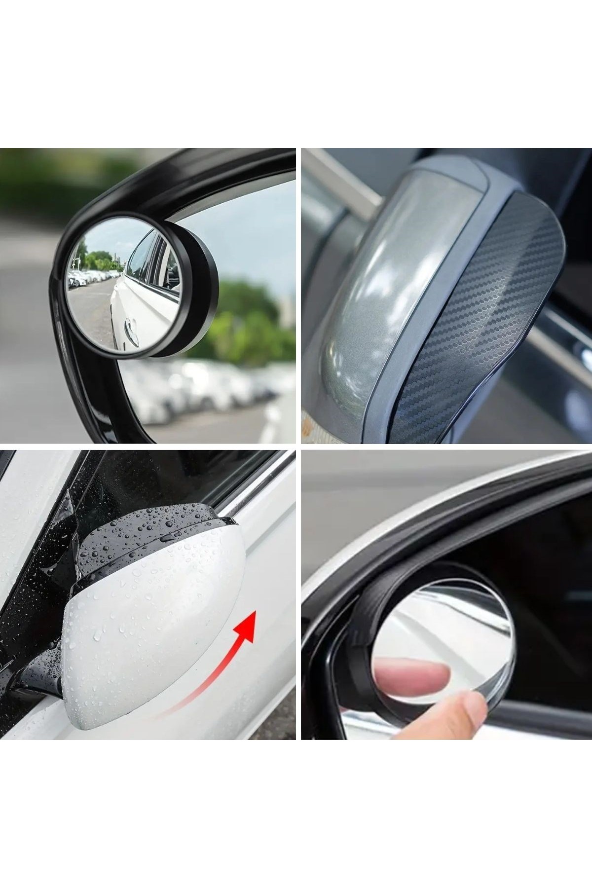 BUFFER® 2 Adet Kendinden Aynalı Karbon Fiber Görünümlü Araba Yan Ayna Yağmur Koruyucuları Yağmur & Kar Kalkanı Visörler