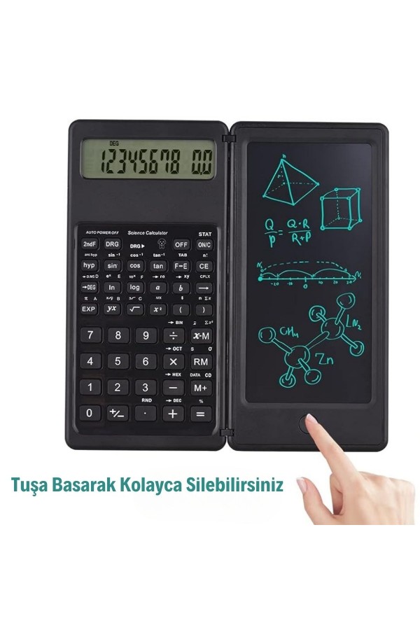 BUFFER® Silinebilir LCD Yazı Tabletli,Kalemli Katlanabilir Bilimsel Hesap Makinesi