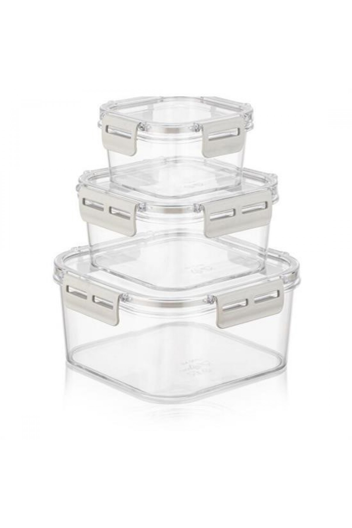 BUFFER® 3'lü Pratik Silikon Contalı Sızdırmaz Kapaklı Sağlam İstiflenebilir Saklama Kapları