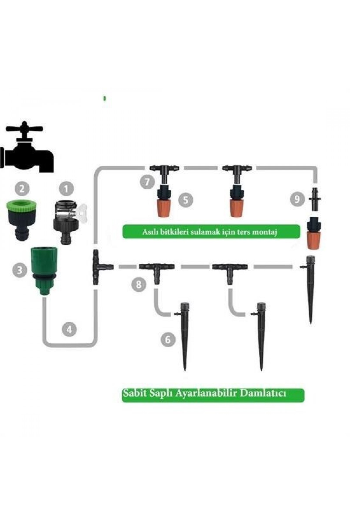 BUFFER® 10 Metre Bahçe Damlama Sulama Sistemi Seti Hortum ve Ek Parçaları