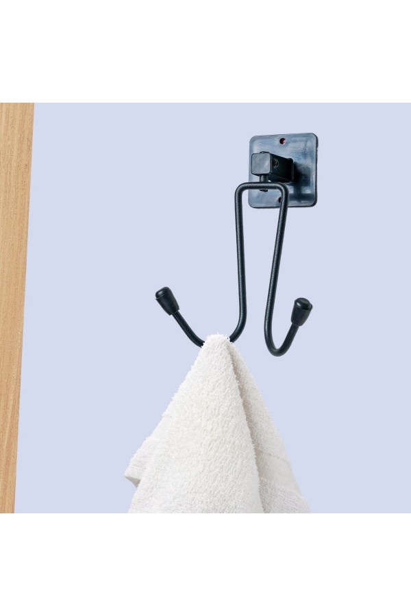 BUFFER® Kendiliğinden Yapışkanlı Siyah Paslanmaz Metal Bornoz ve Havlu Askılığı