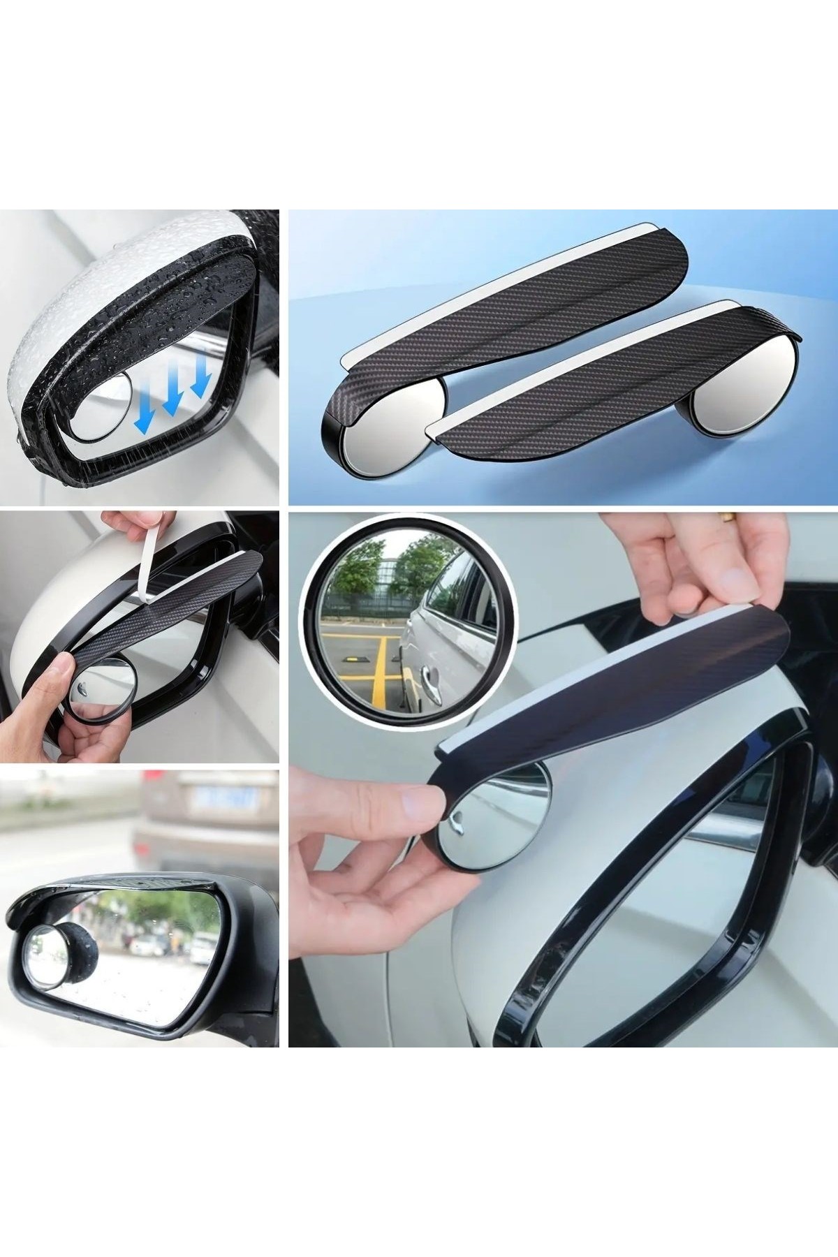 BUFFER® 2 Adet Kendinden Aynalı Karbon Fiber Görünümlü Araba Yan Ayna Yağmur Koruyucuları Yağmur & Kar Kalkanı Visörler
