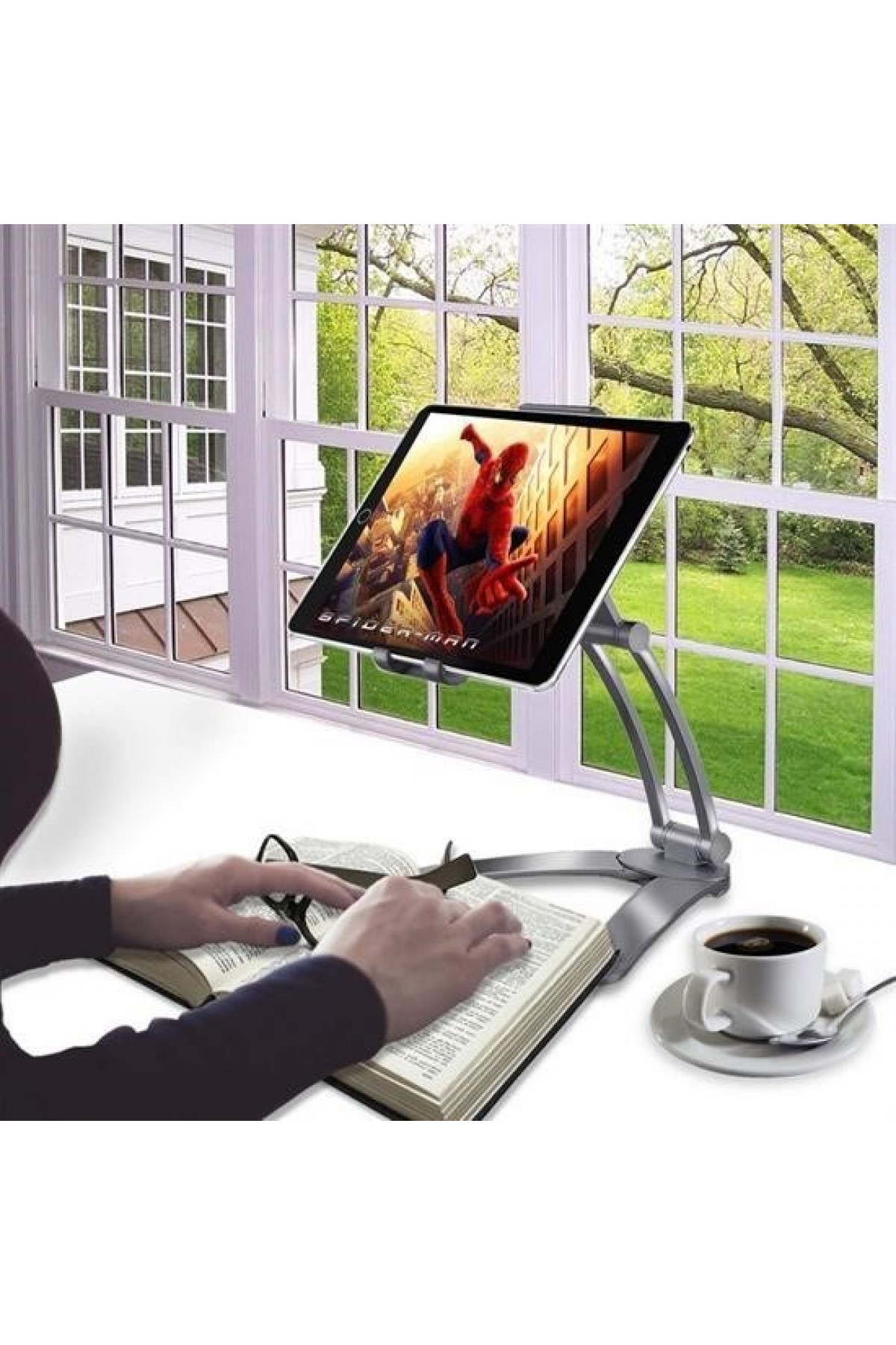 BUFFER® 360 Derece Dönebilen Mutfak Masaüstü Telefon Tablet Tutucu Ayarlanabilir Esnek Ayaklı Metal