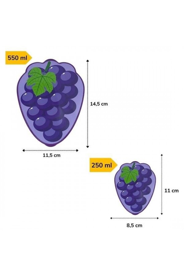 BUFFER® 2'li İç İçe Geçebilen Üzüm Model Saklama ve Beslenme Kabı Seti (550 ml + 250 ml)