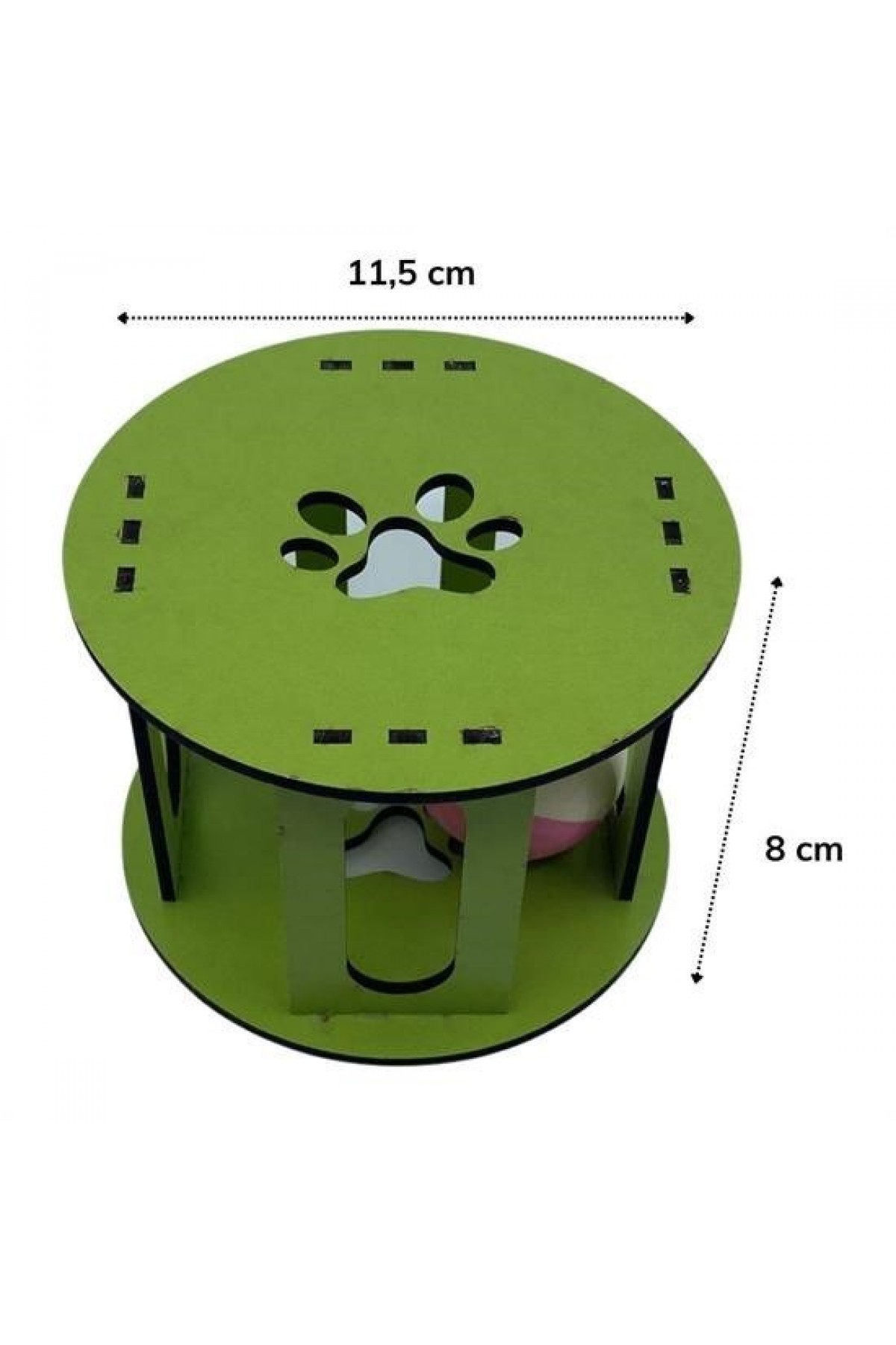 BUFFER® Ahşap Kafes Renkli Toplu Kedi Patisi Desenli Sesli Kedi Oyuncağı