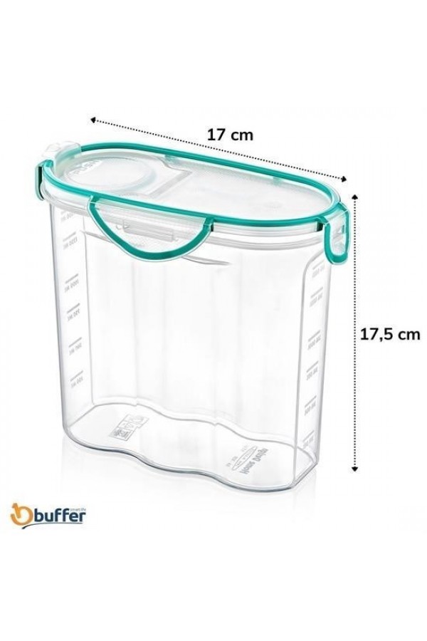 BUFFER® Kilitli Kapaklı Contalı Hava,Su Sıvı Geçirmez 1,7 Litre Erzak Saklama Kabı-SA585