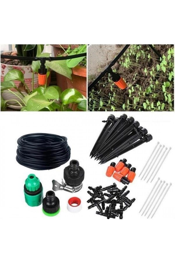 BUFFER® 10 Metre Bahçe Damlama Sulama Sistemi Seti Hortum ve Ek Parçaları