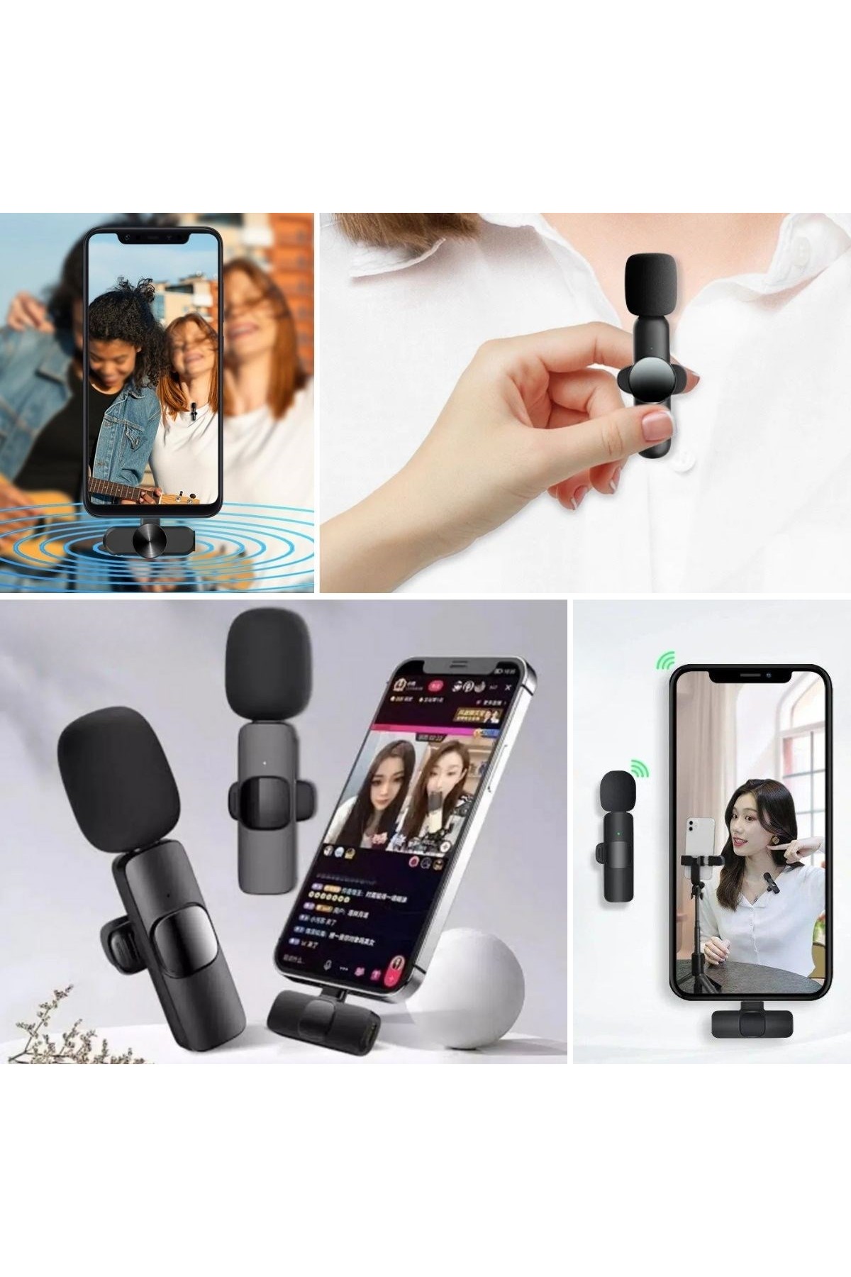 BUFFER® Type C Uyumlu İphone Dönüştürücülü Kablosuz Yaka Mikrofonu Android ve İphone Uyumlu Mini Mikrofon