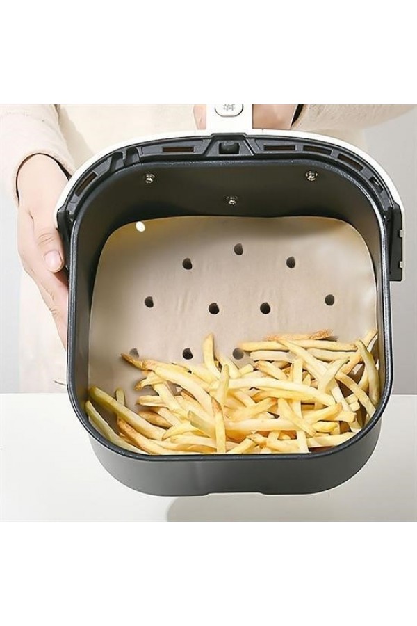 100 Adet Air Fryer Pişirme Kağıdı Tek Kullanımlık Hava Fritöz Yapışmaz Yağlı Kağıt Delikli  Model