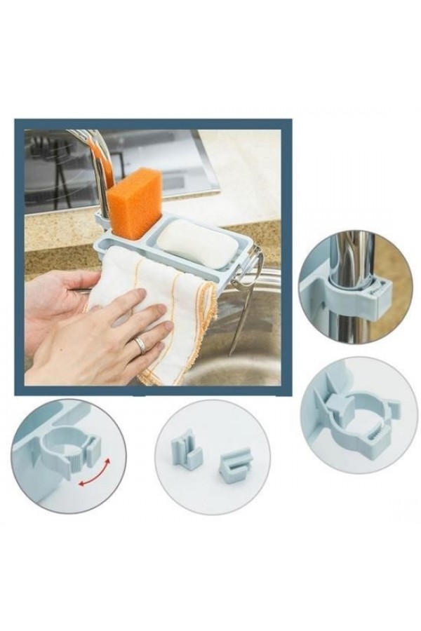 BUFFER® Musluğa Takılan Sünger Havlu Askılı Sabun Hazneli mutfak Banyo Lavabo Düzenleyici Organizer