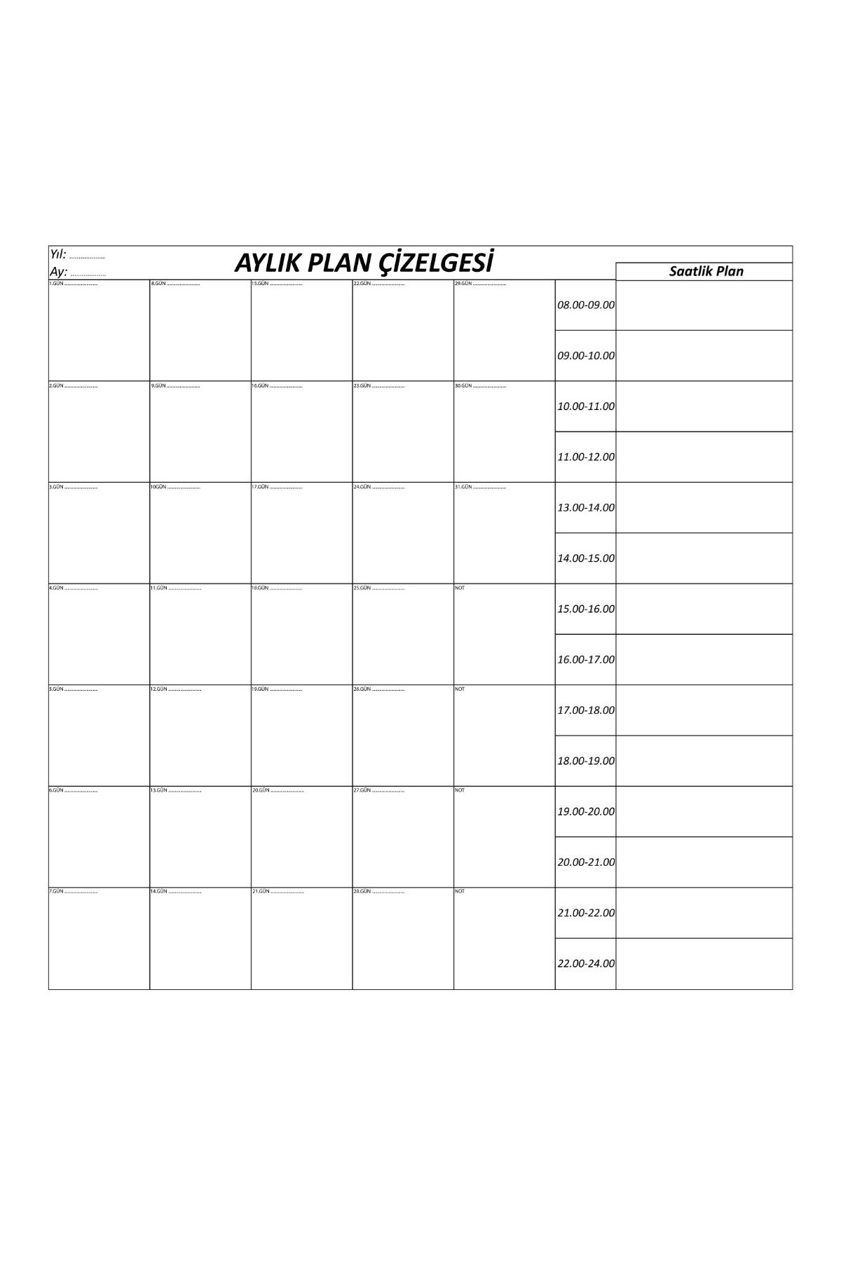 BUFFER® Aylık Planlayıcı Manyetik Duvar Stickerı Takvim Plan Çizelgesi